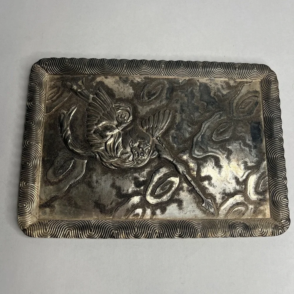 Antique Derby S.P. International Silver Plate Embossed Dresser Tray Trinket